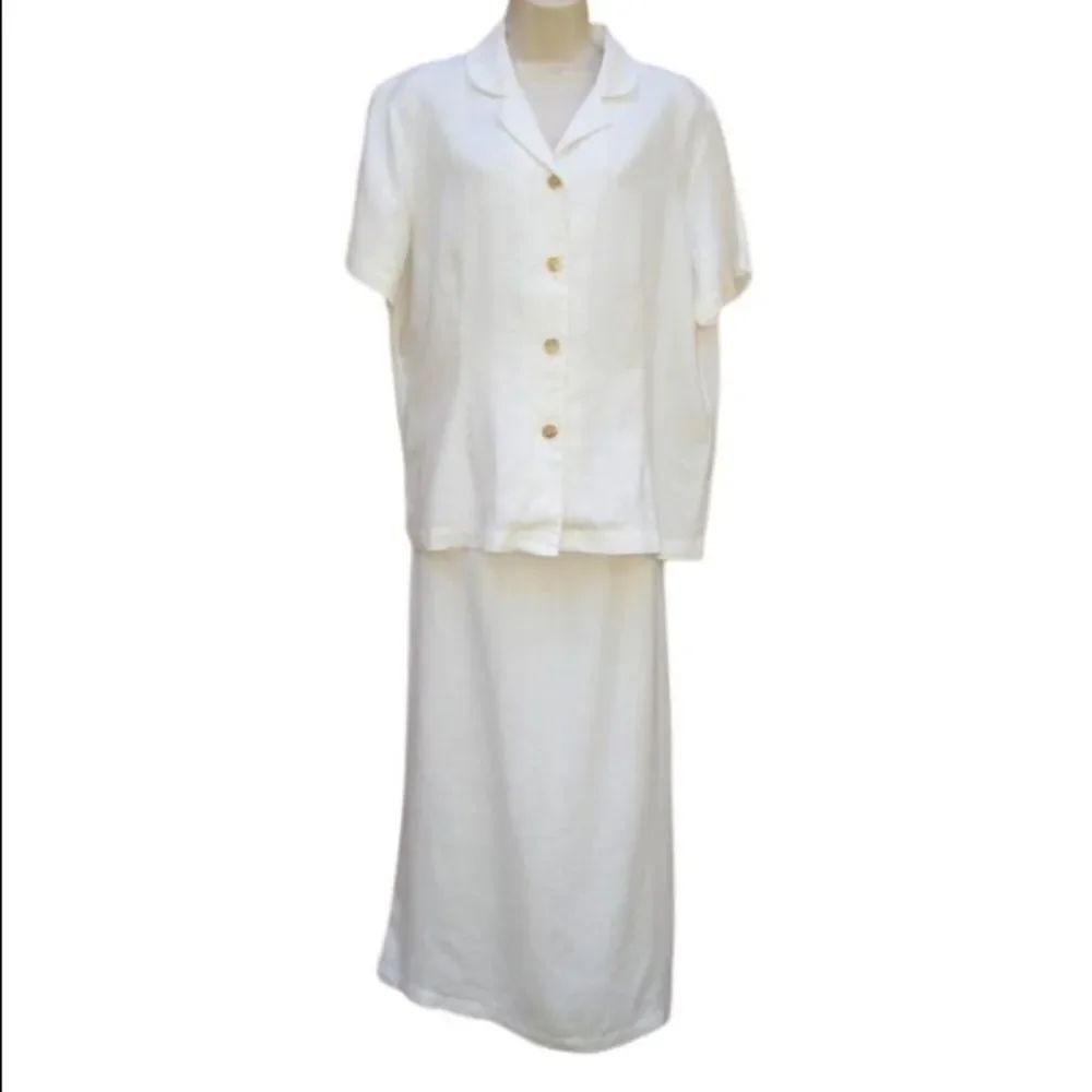 Cream Linen Top Skirt Set 2 Piece